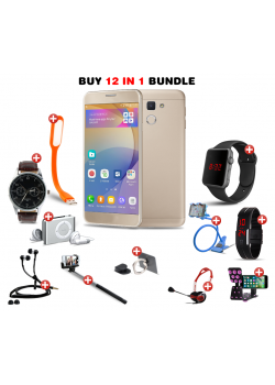 Ramadan 12 in 1 Bundle Offer, H-mobile j5 prime, Universal Rotating Phone plate Holder, Portable USB LED Lamp, Zipper Stereo Wired Earphones, Ring Holder, Headphone, Mobile holder, Macra watch, Yazol watch, Selfie stick, Mp3 player, Led band watch